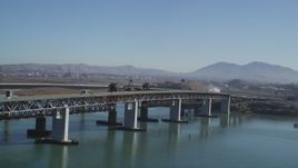 5K aerial stock footage of a reverse view of the Benicia-Martinez Bridge, California Aerial Stock Footage | DFKSF08_057