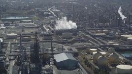 5K aerial stock footage of flying by the Shell Oil Refinery, Martinez, California Aerial Stock Footage | DFKSF08_061