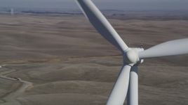 5K aerial stock footage fly near top of windmill, Shiloh Wind Power Plant, Montezuma Hills, California Aerial Stock Footage | DFKSF08_085
