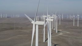 5K aerial stock footage of flying by windmills at the Shiloh Wind Power Plant, Montezuma Hills, California Aerial Stock Footage | DFKSF08_092