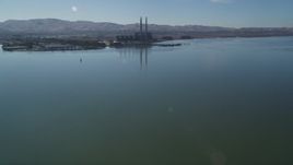 5K aerial stock footage of approaching a waterfront power plant, Pittsburg, California Aerial Stock Footage | DFKSF08_098