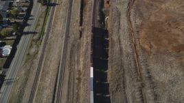 5K aerial stock footage of tracking a train traveling through Pittsburg, California Aerial Stock Footage | DFKSF08_107