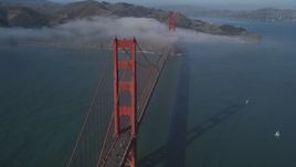 5K aerial stock footage of the Golden Gate Bridge with light fog, San Francisco, California Aerial Stock Footage | DFKSF09_030