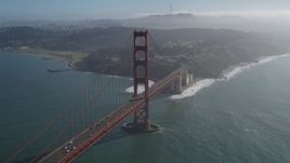 5K aerial stock footage of flying by the famous Golden Gate Bridge, San Francisco, California Aerial Stock Footage | DFKSF09_034