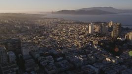 5K aerial stock footage pan across Marina District to Russian Hill, San Francisco, California, sunset Aerial Stock Footage | DFKSF10_002