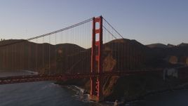5K aerial stock footage of flying by Marin side of Golden Gate Bridge, San Francisco, California, sunset Aerial Stock Footage | DFKSF10_022