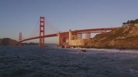 5K aerial stock footage of approaching Golden Gate Bridge, San Francisco, California, sunset Aerial Stock Footage | DFKSF10_027