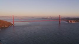 5K aerial stock footage of a wide view of the Golden Gate Bridge, San Francisco, California, sunset Aerial Stock Footage | DFKSF10_036