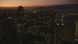 5K aerial stock footage of panning across skyscrapers in Downtown San Francisco, California, twilight Aerial Stock Footage | DFKSF10_089