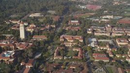 5K aerial stock footage of orbiting Stanford University, revealing Hoover Tower, Stanford, California Aerial Stock Footage | DFKSF12_022