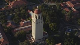 5K aerial stock footage of orbiting Hoover Tower at Stanford University, California Aerial Stock Footage | DFKSF12_023