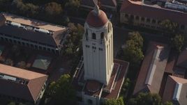 5K aerial stock footage of orbiting Hoover Tower at Stanford University, Stanford, California Aerial Stock Footage | DFKSF12_024