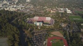 5K aerial stock footage of approaching Stanford Stadium at Stanford University in Stanford, California Aerial Stock Footage | DFKSF12_029