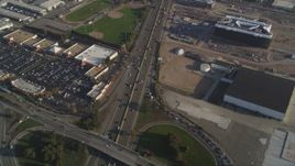 5K aerial stock footage of a reverse view of the I-880 freeway, San Leandro, California Aerial Stock Footage | DFKSF12_041