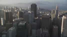 5K aerial stock footage of approaching skyscrapers and tilting to a group of them in Downtown San Francisco, California Aerial Stock Footage | DFKSF13_015