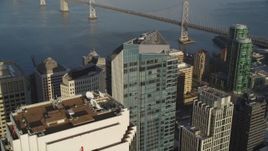5K aerial stock footage of orbiting Millennium Tower skyscraper in Downtown San Francisco, California Aerial Stock Footage | DFKSF13_016