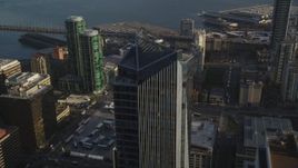 5K aerial stock footage of an orbit of the Millennium Tower skyscraper in Downtown San Francisco, California Aerial Stock Footage | DFKSF13_017