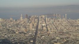 5K aerial stock footage of skyscrapers and Market Street, seen from Sutro Tower, Downtown San Francisco, California Aerial Stock Footage | DFKSF13_047