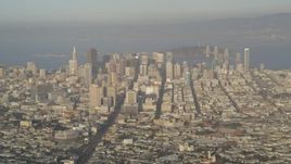 5K aerial stock footage of skyscrapers and Market Street seen from Sutro Tower, Downtown San Francisco, California Aerial Stock Footage | DFKSF13_048