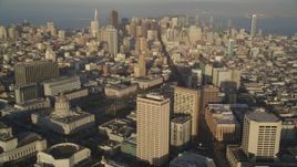 5K aerial stock footage of panning from city hall to reveal skyscrapers in Downtown San Francisco, California Aerial Stock Footage | DFKSF13_053
