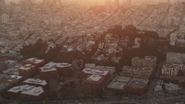 5K aerial stock footage of flying by iconic Coit Tower in North Beach, San Francisco, California, sunset Aerial Stock Footage | DFKSF14_019