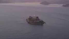 5K aerial stock footage of approaching Alcatraz island prison, San Francisco, California, twilight Aerial Stock Footage | DFKSF14_020