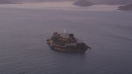 5K aerial stock footage of approaching Alcatraz island prison slowly, San Francisco, California, twilight Aerial Stock Footage | DFKSF14_021