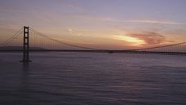 5K aerial stock footage of flying away from center of Golden Gate Bridge, San Francisco, California, twilight Aerial Stock Footage | DFKSF14_027