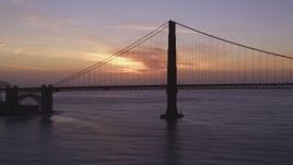 5K aerial stock footage of approaching a tower of the Golden Gate Bridge, San Francisco, California, twilight Aerial Stock Footage | DFKSF14_028