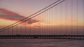 5K aerial stock footage of flying by heavy traffic on the Golden Gate Bridge, San Francisco, California, twilight Aerial Stock Footage | DFKSF14_049