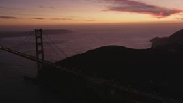 5K aerial stock footage of flying by Marin side of the Golden Gate Bridge, San Francisco, California, twilight Aerial Stock Footage | DFKSF14_050