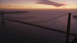 5K aerial stock footage of flying by the iconic Golden Gate Bridge with traffic, San Francisco, California, twilight Aerial Stock Footage | DFKSF14_051