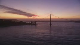 5K aerial stock footage of approaching the famous Golden Gate Bridge in San Francisco, California, twilight Aerial Stock Footage | DFKSF14_053