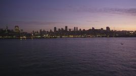 5K aerial stock footage of Russian Hill, Coit Tower and Fisherman's Wharf, San Francisco, California, twilight Aerial Stock Footage | DFKSF14_059