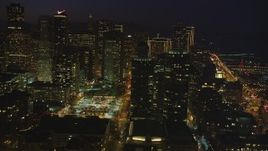 5K aerial stock footage of a view of skyscrapers in Downtown San Francisco, California, night Aerial Stock Footage | DFKSF14_078