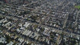 5K aerial stock footage of a reverse view of suburban neighborhoods, Alameda, California Aerial Stock Footage | DFKSF15_001