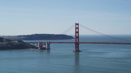 5K aerial stock footage of flying by the Golden Gate Bridge's San Francisco side, California Aerial Stock Footage | DFKSF15_025