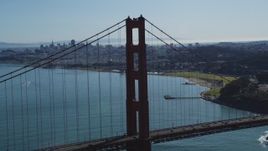 5K aerial stock footage of flying by Golden Gate Bridge, reveal Downtown San Francisco skyline, California Aerial Stock Footage | DFKSF15_031