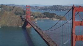 5K aerial stock footage of passing by the Golden Gate Bridge with light traffic, San Francisco, California Aerial Stock Footage | DFKSF15_035