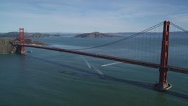 5K aerial stock footage of flying away from the world famous Golden Gate Bridge, San Francisco, California Aerial Stock Footage | DFKSF15_036