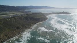 5K aerial stock footage pan from Half Moon Bay Airport to Pillar Point Air Force Station, Half Moon Bay, California Aerial Stock Footage | DFKSF15_067
