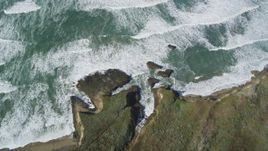 5K aerial stock footage of a reverse view of ocean waves, revealing the coast, Pescadero, California Aerial Stock Footage | DFKSF15_101