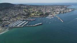 5K aerial stock footage approach Monterey Fisherman's Wharf and coastal neighborhoods in Monterey, California Aerial Stock Footage | DFKSF16_004