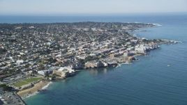 5K aerial stock footage approach coastal residential neighborhoods and Monterey Bay Aquarium, Monterey, California Aerial Stock Footage | DFKSF16_005