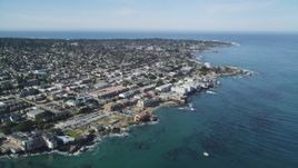 5K aerial stock footage tilt to reveal coastal neighborhoods and Monterey Bay Aquarium, Monterey, California Aerial Stock Footage | DFKSF16_006