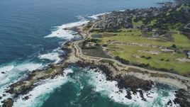 5K aerial stock footage tilt from coast to reveal Point Pinos Lighthouse Reservation, Monterey, California Aerial Stock Footage | DFKSF16_012