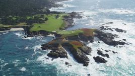 5K aerial stock footage of flying by coastline around Cypress Point Golf Course, Pebble Beach, California Aerial Stock Footage | DFKSF16_021