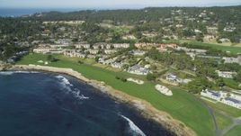 5K aerial stock footage flyby Pebble Beach Resorts hotel and Pebble Beach Golf Links, Pebble Beach, California Aerial Stock Footage | DFKSF16_028