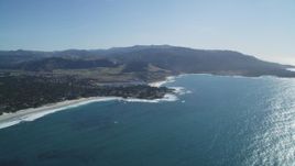 5K aerial stock footage of flying over Carmel Bay, pan over beaches, beachfront homes, Carmel, California Aerial Stock Footage | DFKSF16_038