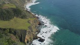 5K aerial stock footage approach and tilt to waves and coastal cliffs, Big Sur, California Aerial Stock Footage | DFKSF16_111